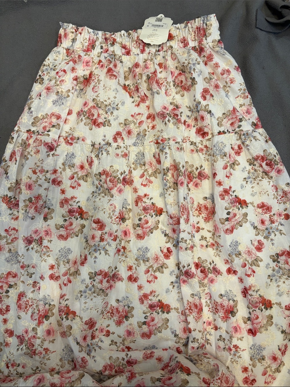 Altar’d State Tiered Maxi Skirt - White with Pink Rose Print